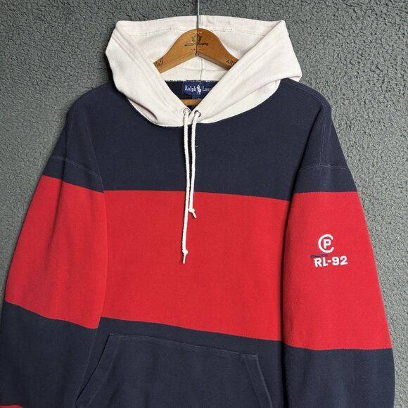 Vintage Ralph Lauren Polo CP 92 Pullover Hoodie Medium Preppy Old Money Striped